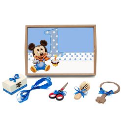 Tavita mot cu 6 piese cu fundite albastru electric cu buline - Mickey Mouse - 35x20 cm - TPM-91