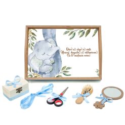 Tavita mot cu 6 piese cu fundite bleu cu buline - Elefantel - 35x20 cm - TPM-94