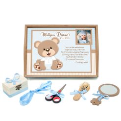 Tavita mot cu 6 piese cu fundite bleu cu buline - Ursulet cu poezie - 35x20 cm - TPM-88