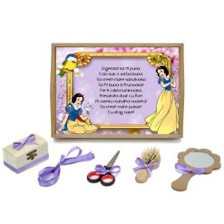 Tavita mot cu 6 piese cu fundite lila cu buline - Alba Ca Zapada - 35x20 cm - TPM-83