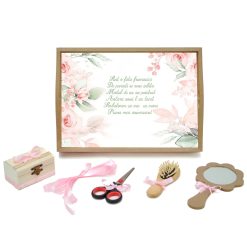 Tavita mot cu 6 piese cu fundite roz cu buline - Flori - 35x20 cm - TPM-99