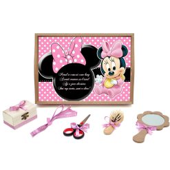 Tavita mot cu 6 piese cu fundite roz pudra cu buline - Minnie cu buline - 35x20 cm - TPM-110