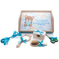 Tavita mot cu 6 piese si fundite turcoaz - Ursulet - 35x20 cm - TPM-28